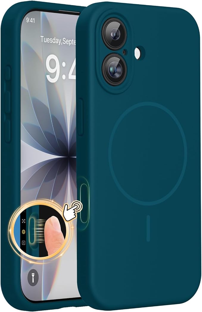 Miracase Silicone & Magnetic for iPhone 17 Case, Teal | Compatible with MagSafe, Silicone Camera Control Cover, Soft Microfiber Lining, Shockproof Drop Protection Phone Case for 17 by Miracase