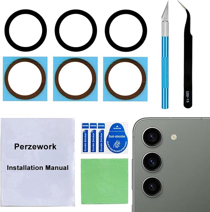2 Set Back Rear Camera Lens Glass Replacement for Samsung Galaxy S23 and Galaxy S23+ Plus with pre-Installed Adhesive and Reparing Toolkit by Perzework