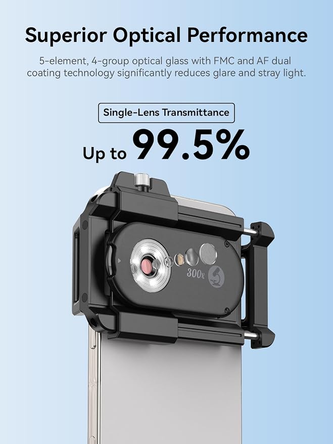 MIAO LAB 300X Phone Microscope Lens, Phone Camera Micro Lens with Universal Clip/LED Light/CPL, Mini Pocket Microscope Attachment for iPhone 17/16/15/14/13 Series and Most Smartphone MS300(300X) - Image 4