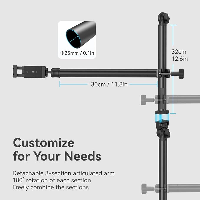 SMALLRIG Overhead Camera Mount, Camera Desk Mount Stand with Flexible Arm | 360° Rotatable Ball Head, DSLR Boom Arm Tabletop C Clamp for Photography Videography Live Stream - 4456 - Image 5