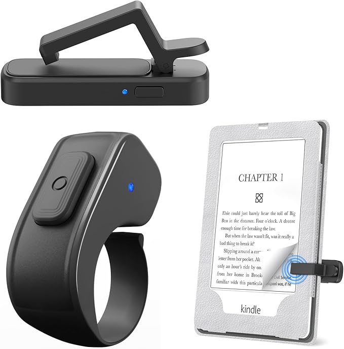 Page Turner Ring for Kindle,Remote Control for iPhone iPad Tablets eReaders | Clicker Page Turner for Kindle Accessories for Camera Video Record&Shutter Selfie with Storage Bag, Fits Thick Cases (Black) by JIMZOO
