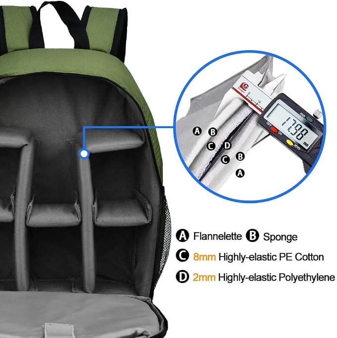 CADeN Camera Backpack Bag Professional for DSLR/SLR Mirrorless Camera Waterproof, Camera Case Compatible for Sony Canon Nikon Camera and Lens Tripod Accessories Green - Image 5