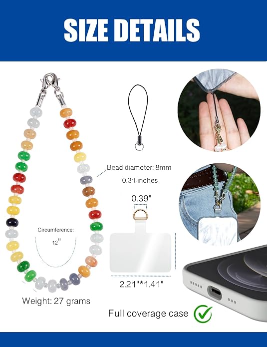 CH.yishi Crystal Beaded Phone Charm Wrist Strap Camera Lanyard | Handmade Cell Phone Chain,with Tether Tab,Keychain Bag Wallet Natural Stone Charm,Headphone Gemstone Decor,Camera Wrist Strap - Image 3