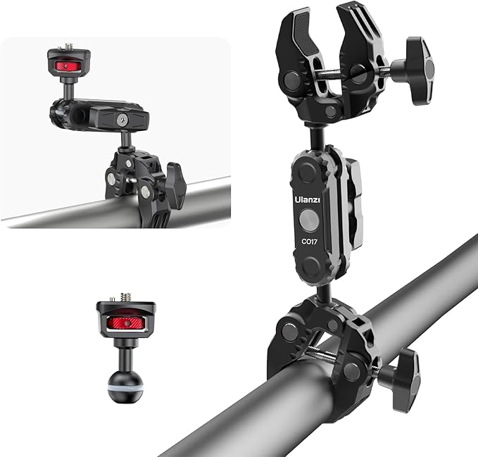 ULANZI Super Clamp Double Camera Clamp with 1/4" Adapter, CO17 Crab Plier | Clip Bracket Mount Monitor Magic Arm Double Ball Head Adapter for Photo Studio Light Stand Photo Boom Stand, Cross Bars by ulanzi