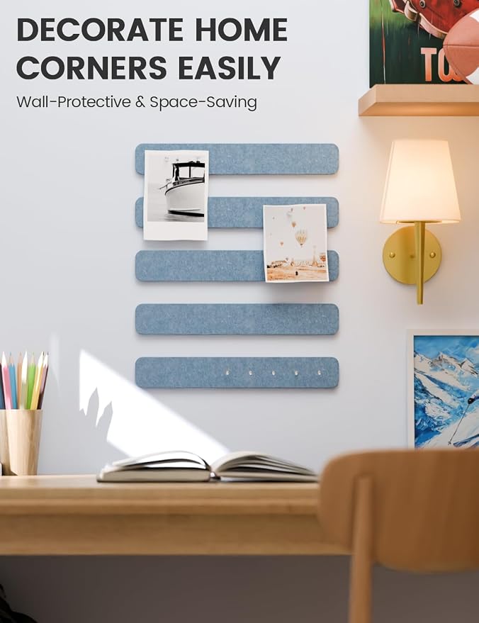 Fluxynara 13" x 2" Felt Wall Panels, Dusty Blue | 5-Pack Includes 35 Push Pins and Adhesive Tabs for Photos, Notes and Decor in Bedroom Doors, Home Office or Studios - Image 4