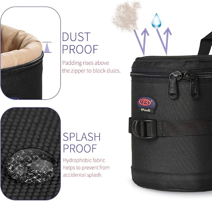 DSLR Camera Lens Case Pouch Bag for Lenses up to 4.72" x 5.91" | Lightweight Padded Lens Case with Zipper, Soft Lining & Carrying Strap, Protects Lenses from Dust, Scratches & Water - Image 3