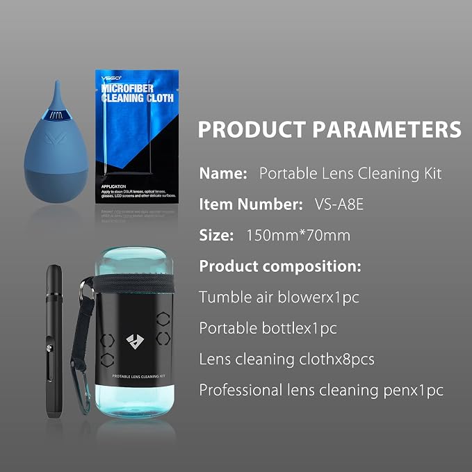 VSGO 11-in-1 Camera Lens Cleaning Kit | Air Blower, Lens Cleaning Pen, Microfiber Cleaning Cloth Included, Camera Cleaning Kit for Mirrorless and DSLR, VS-A8E - Image 8