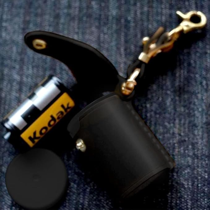 ZVZKC Leather 35mm Film Case Keychain, 35mm Film Holder Film Canisters with Caps for Film Photography & Gifts,H1.96in (Black) - Image 4