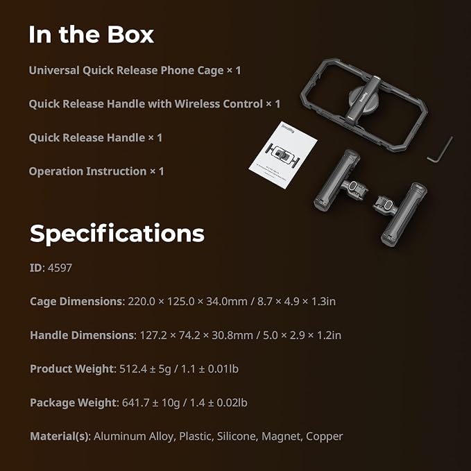 SmallRig Universal Quick Release Phone Cage Kit Basic, Aluminum Smartphone Video Rig Kit with Wireless Control Dual Handles and Phone Clip, for MagSafe, for iPhone 17 16 15 for Samsung for Pixel - Image 7