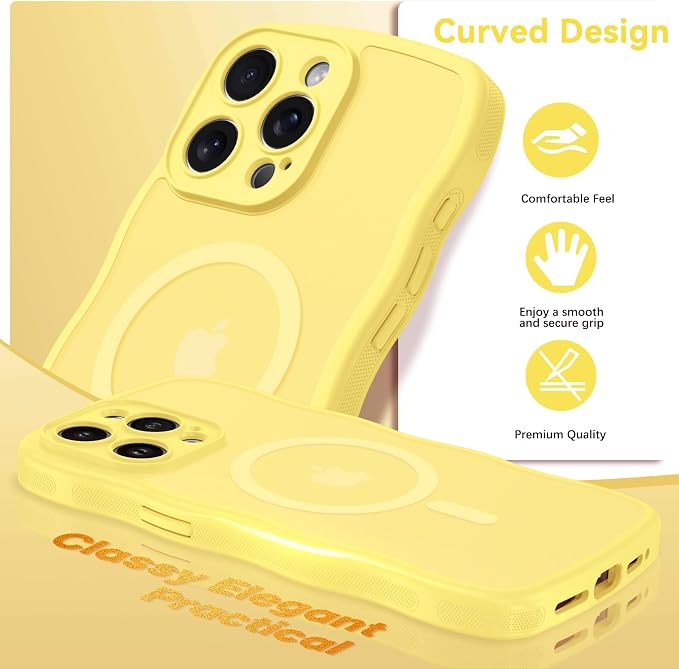 BENTOBEN Magnetic for iPhone 15 Pro Max Case, Cute Wavy [Full Camera Protection][Compatible with MagSafe] Matte Anti-Slip Bumper Women Men Boys Protective Cover for 15 ProMax 6.7", Yellow - Image 6