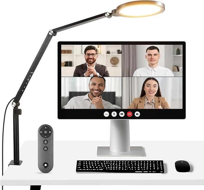 NEEWER Basics 18W 7" Desktop Ring Light with Stand for Desk, Video Conference Streaming Recording Makeup Selfie Computer Laptop Zoom Lighting, Full Screen LED Circle Ringlight with Arm & C Clamp, R18 by Neewer