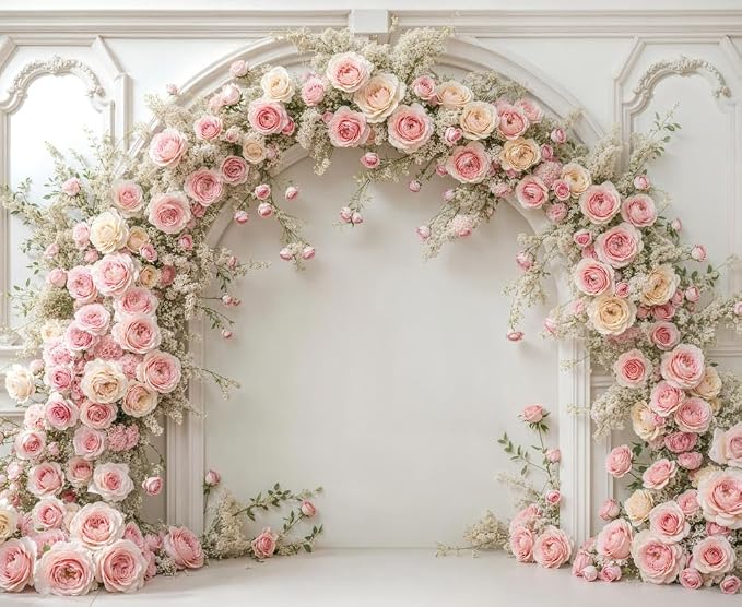 Kate 10×8ft (3×2.5m) White Plaster Line Wall Backdrop Photography Arched Flower Door Indoor Birthday Girl Party Party Wedding Maternal Portrait Background Photography Studio Props Photos Videos - Image 2