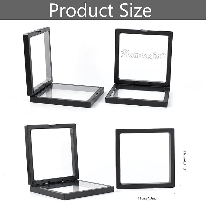Framendino, 20 Pack Black 3D Floating Frame Display Case Challenge Coin 4.3x4.3x0.8 Holder Stands Jewelry Storage Box for AA Medallion Shells Gems - Image 2