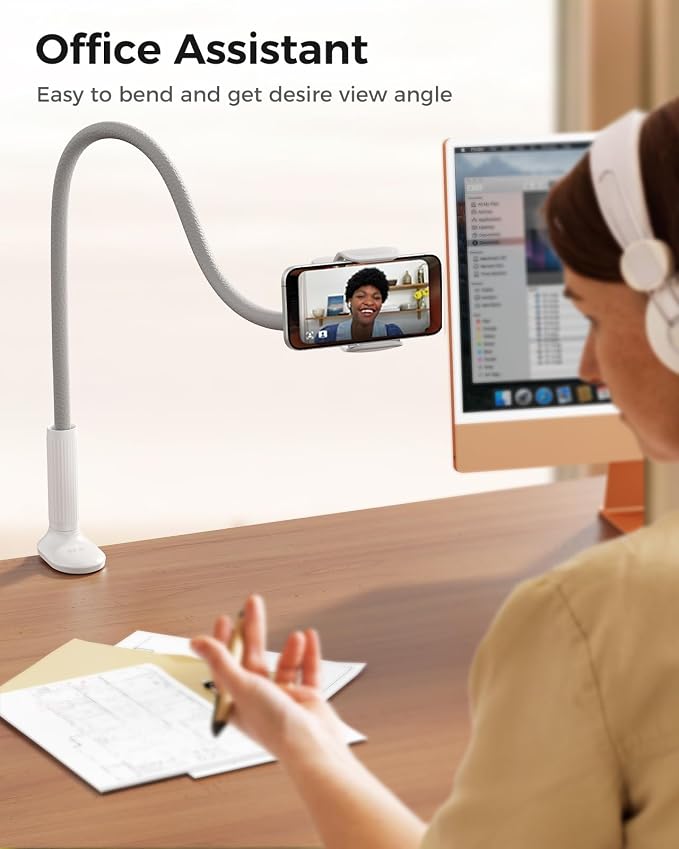 SAIJI Gooseneck Phone Stand for Bed, Lazy Bracket Cell Phone Holder Long Arm Clip Clamp Mount for Filming, Compatible with 4-7'' Mobile Cell Phone Stand Document Camera Nintendo Switch(Grey) - Image 7