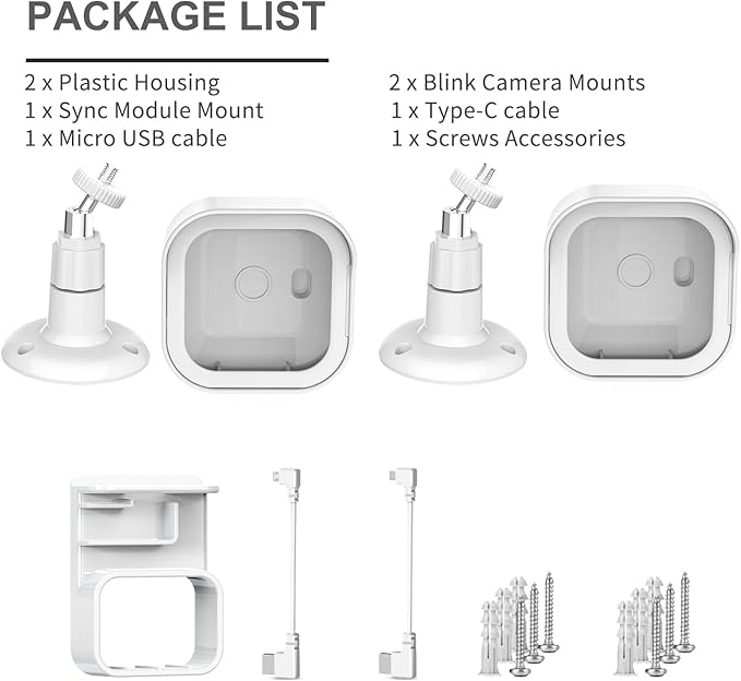 360° Adjustable Blink Outdoor Camera Mount with Sync Module Mount, White | 2Pack Wall Mount for Blink Camera 4/Outdoor 2K+, Weatherproof Housing Cover for Blink Camera System, Improve Viewing Angle - Image 7