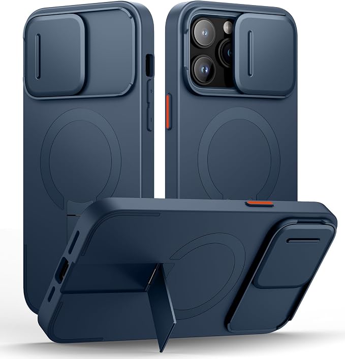 SURITCH for iPhone 14 Pro Max Case with Magnetic Camera Slide Cover and Adjustable Kickstand, Compatible with MagSafe, Shockproof Bumper Case Slim Protective Cover 6.7 Inch, Blue by SURITCH
