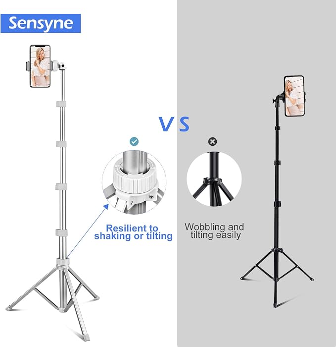 Sensyne 67" Phone Tripod & Selfie Stick, Extendable iPhone Tripod Stand with Wireless Remote and Phone Holder, Compatible with Cell Phone, Camera (Silver) - Image 6