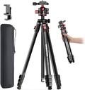 CAMBOFOTO 68" Travel Tripod for Camera Phone Camcorder, Ball Head, Aluminum | Portable Tripod Stand with Phone Holder & QR Plate, Compatible with iPhone Video Recording DSLR Mirrorless Film, Load 8.8lbs by CAMBOFOTO