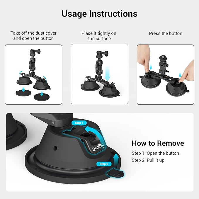 SmallRig Camera Suction Cup Mount for GoPro/for DJI/Action Cameras - 3566 | Strong Suction for Car Window & Windshield Mounting, for GoPro 13/12, for DJI Action 6/5&for Sony DSLR, for Vehicle Shooting - Image 5
