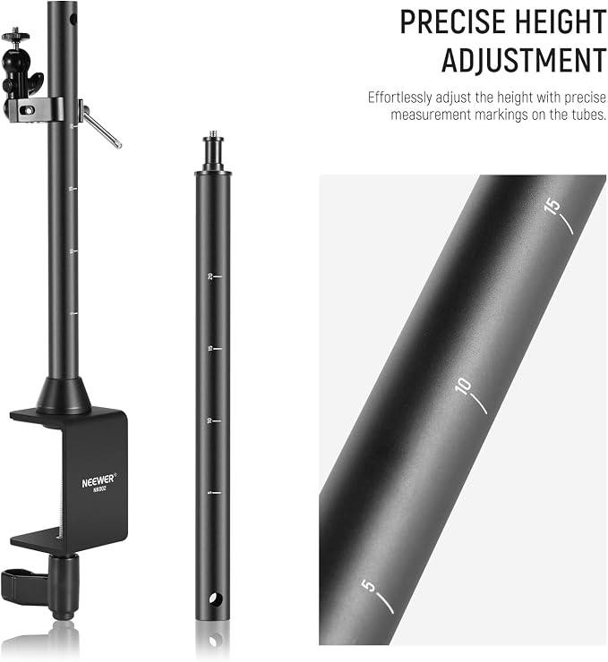 NEEWER Overhead Camera Mount Rig with 2 Ball Heads, Super Clamp, NK002 | Mobile Phone Holder, Camera & Multi Device Desk Mount, Platform Overhead Tripod, Adjustable Height Width, Max Load 12 kg - Image 7