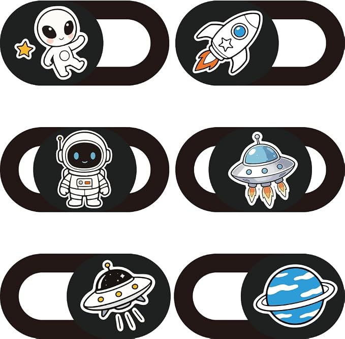 6Pcs 6 Styles Alien Spaceship Cute Laptop Camera Cover Privacy Guard Accessories, 0.04 Inch Thin Camera Privacy Blocker for Laptop Desktop Computer Tablet Notebook Mini PC Home Office Use by PRESSINART