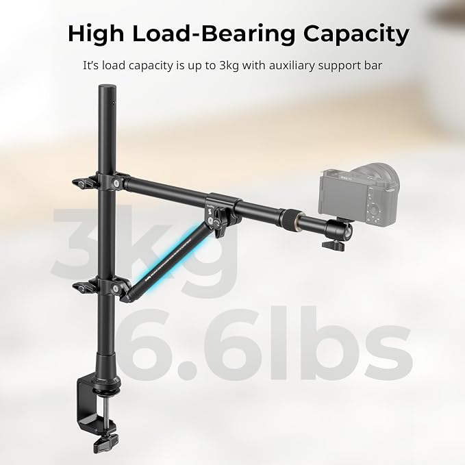 SMALLRIG Triangle Camera Desk Mount, Overhead Desk Clamp Phone Mount | with Auxiliary Support Rod, with Phone Holder & Ball Head for Camera/Phone/Light/Webcam, Max Load 6.6lbs - Image 5