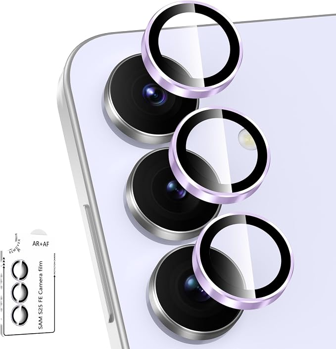 for Samsung Galaxy S25 FE Camera Lens Protector, Individual Metal Ring Tempered Glass Lens Cover, [Strong Adsorption] Scratch Resistant Ultra-Thin HD Clear Lens Cover, 1 Set-Purple Ring by Btscase