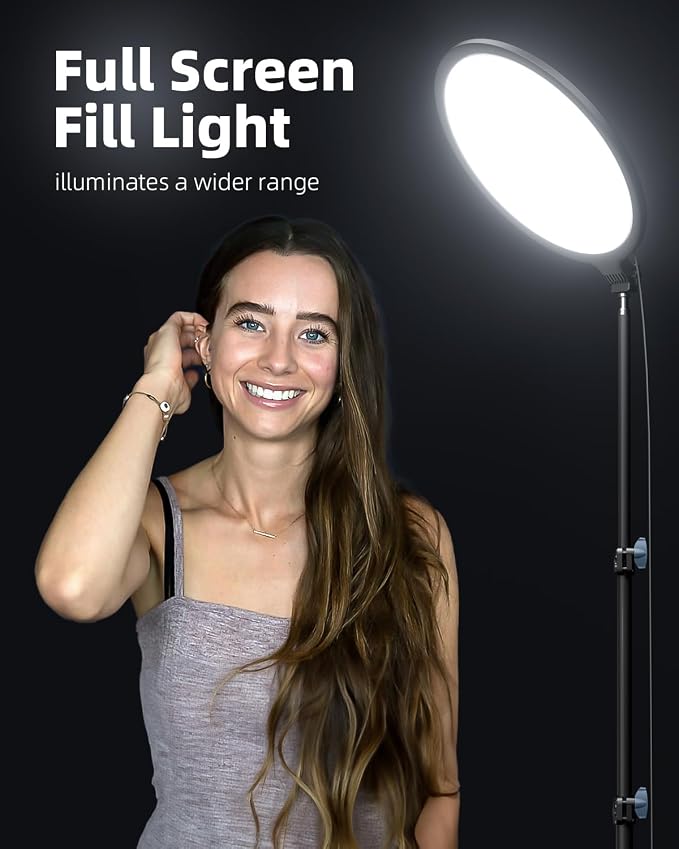 10.5" Ring Light with 69" Tripod Stand and Phone Holder Kit, Full-Screen Zoom Lighting for Video Recording, Makeup, Live Stream, Dimmable LED Selfie Ring Light Tripod for iPhone with Remote - Image 2