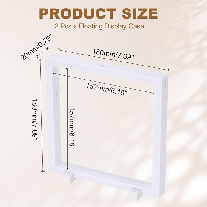 PATIKIL 2Pcs Floating Display Case, 7.1 Inch Jewelry Display Case Stand Challenge Coin Holder Frames Transparent Large Storage Box 3D for Necklace Bracelets Pendants, White - Image 2