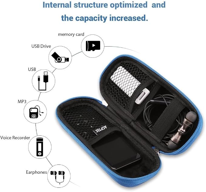 AGPTEK Carrying Case, EVA Zipper Carrying Hard Case Cover for MP3 Players | Storage Holder for Digital Voice Recorders, 3D Printing Pen, USB Cable, Earphones, Memory Cards, U Disk (Blue) - Image 2
