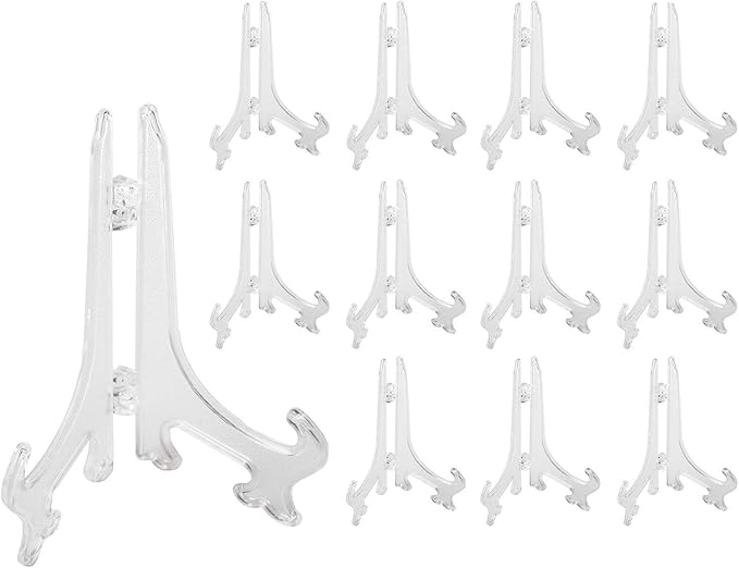 Super Z Outlet Plastic Easels 12 Pack Clear Easel Stands Easel Display Stand for Photo, Place Card, Collectibles, Light Items - Perfect for Wedding Cards, Party, Home, Party Decorations (3 Inches) by SuperZOutlet