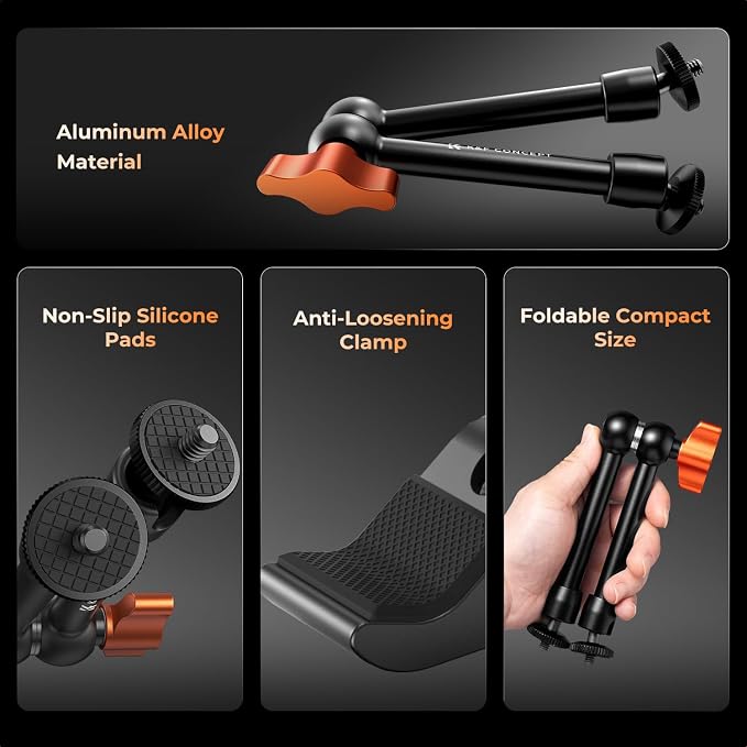 K&F CONCEPT 9.8" Magic Arm Clamp with Cold Shoes | 360° Ball Heads Camera Arm Mount for Monitor/Flash/Microphone/DSLR Camera, MS32 - Image 2