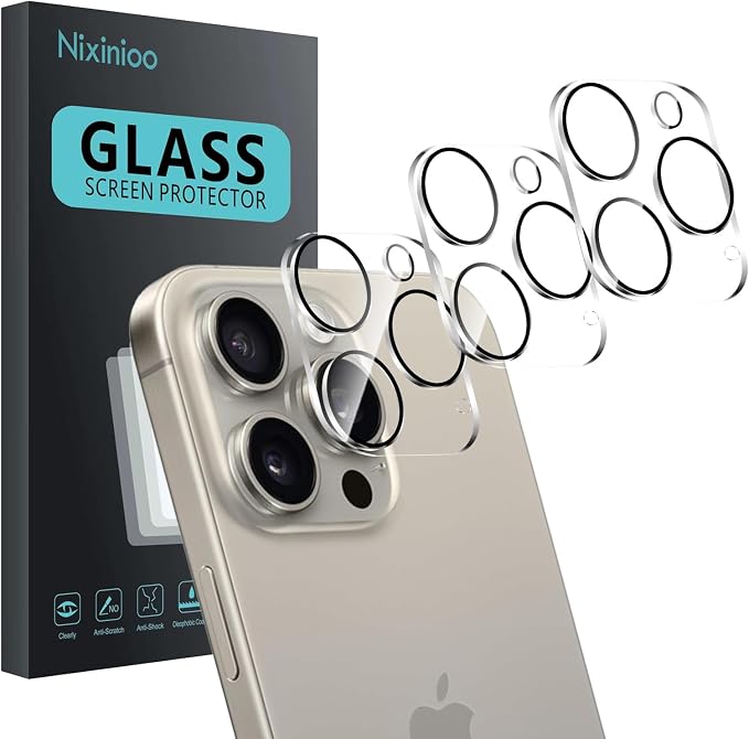 3 Pack Camera Lens Protector for iPhone 14 Pro Max/15 Pro Max | iPhone 14 Pro/iPhone 15 Pro,Tempered Glass,Anti-Fingerprint,9H Hardness,Scratch Resistant,Easy to Install,HD Clarity by Unknown