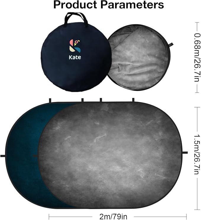 Kate Collapsible Backdrop Grey Blue Portable Photo Backdrops 286 | Collapsible Backdorp 5'x6.5' Grey Blue Pop Up Backdorps for Self-Tape Auditions, Professional Video Conferencing - Image 2
