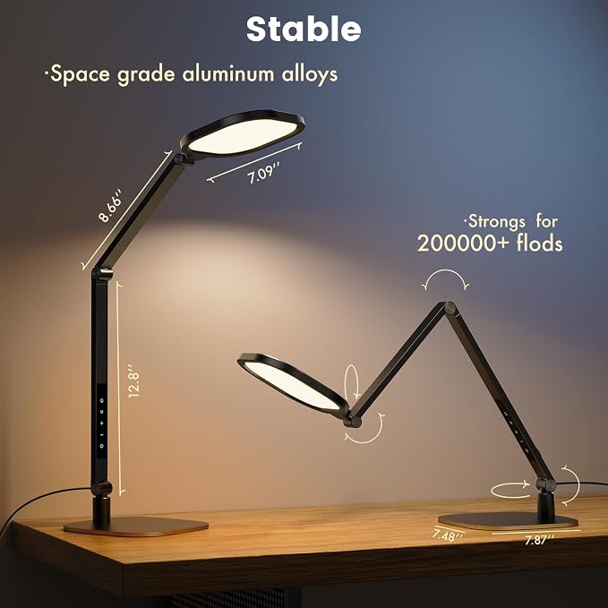 Desk Lamp for Home Office, Tall Computer Ring Light with CRI 97.8 | Eye-Caring Diffused Desktop Light with Memory & Timer Func, 1200LM Zoom Lighting for Video Calls, Conference, Reading,Study - Image 5