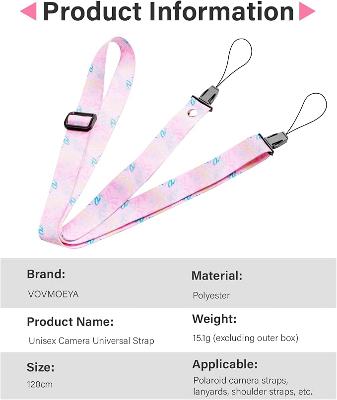 VOVMOEYA Camera Strap,Cute Camera Lanyard Neck Strap,iPad Strap,Cute Camera Strap for Fujifilm mini Camera Kodak Smile + Smile plus,pink - Image 6