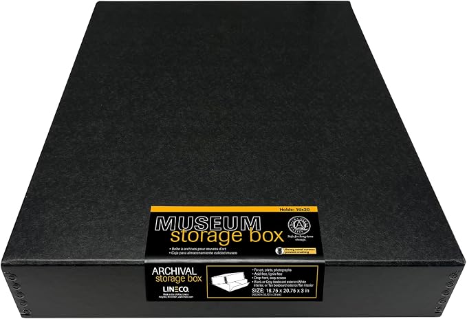 Lineco Museum Archival Storage Box, Drop Front, 16.75x20.75x3 in, Black | Acid-Free with Metal Edge, Preserves Picture Longevity, Organize Photos, Newspapers, Prints, Documents, Crafts, DIY by Lineco