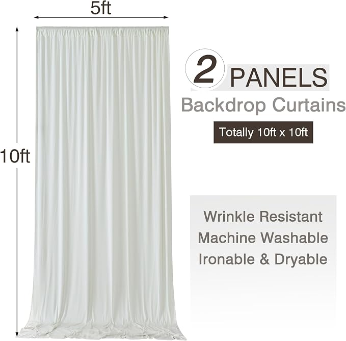 10x10ft Wrinkle Free Ivory Backdrop Curtains for Parties, 2 Panels 5x10ft Silky Polyester Photo Backdrop Drapes Back Drop Cloth Drapery for Wedding Birthday Photography Background - Image 6