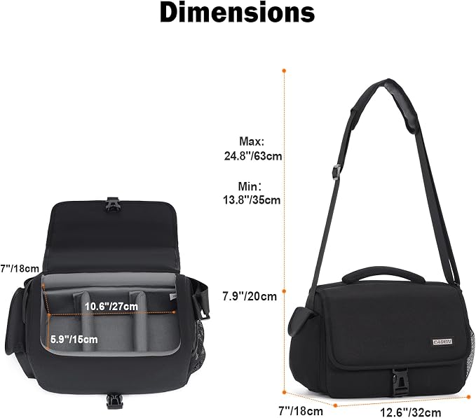 CADeN Camera Bag Case Shoulder Crossbody Bag Compatible for Nikon, Canon, Sony, DSLR SLR Mirrorless Cameras and Lenses (1.0 Black, Large) - Image 8