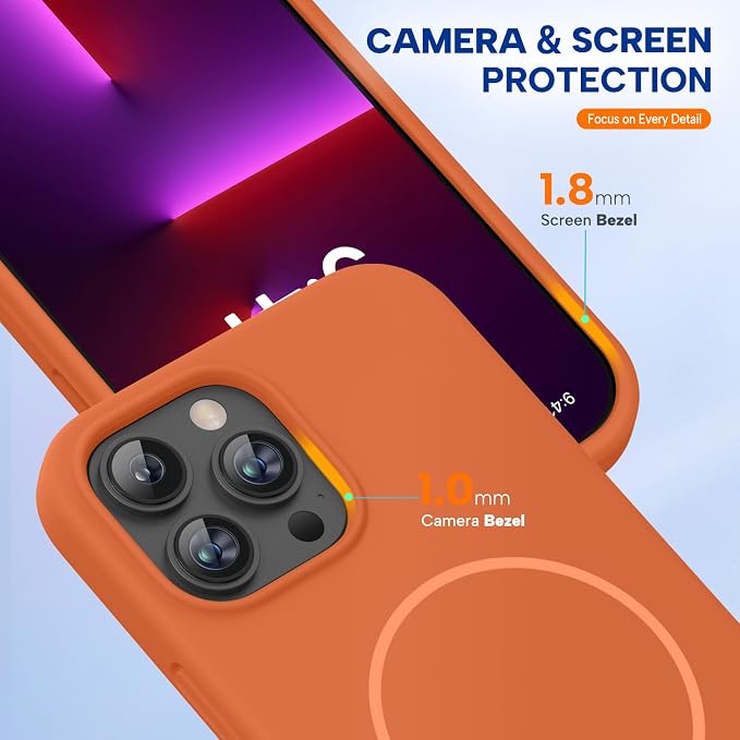 miracase Magnetic for iPhone 13 Pro Max Case, [Soft Anti-Scratch Microfiber Lining], Compatible with MagSafe, Liquid Silicone Shockproof Drop Protection Phone Case for 13 Pro Max, Orange - Image 8