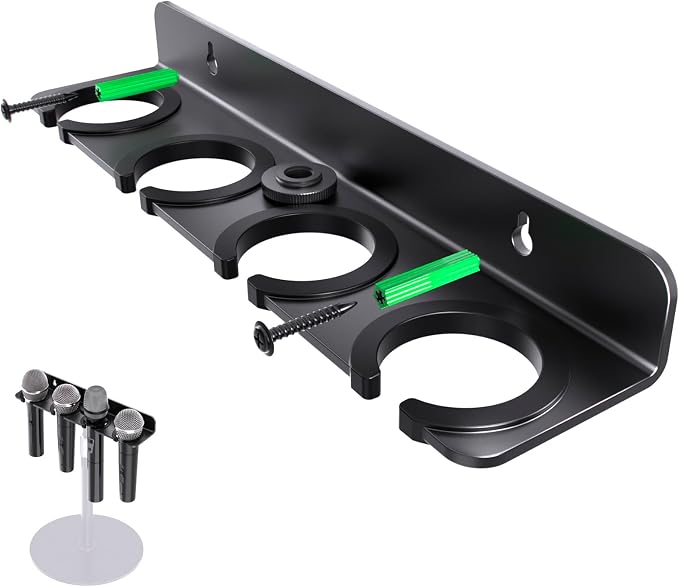 Multi Mic Holder for Stand, Wall Mount for 4 Handheld Wired/Wireless Mics | With Rubber Padding Protection, Fits 5/8"-27 & 3/8"-16 Thread Stand, Holds Up to 4 Dynamic Mics, Sturdy Mic Storage Organizer by EtourAudio