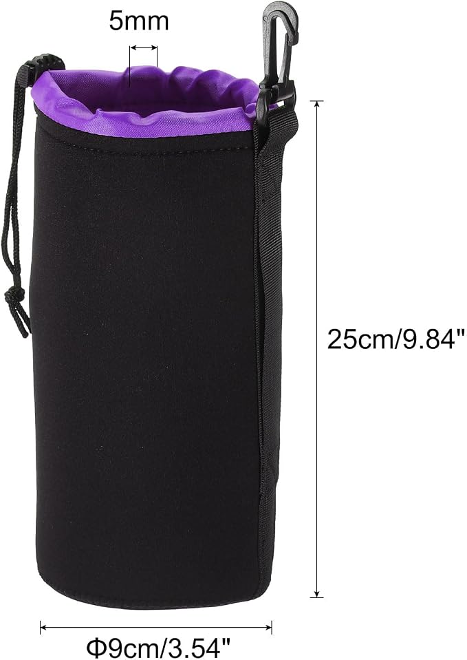PATIKIL Camera Lens Bag, 3.5" IDx9.8 H Drawstring Lens Pouch with Thick Protective Neoprene, Lens Case for DSLR Camera Lens, Water Coffee Cups, Black, Purple - Image 2