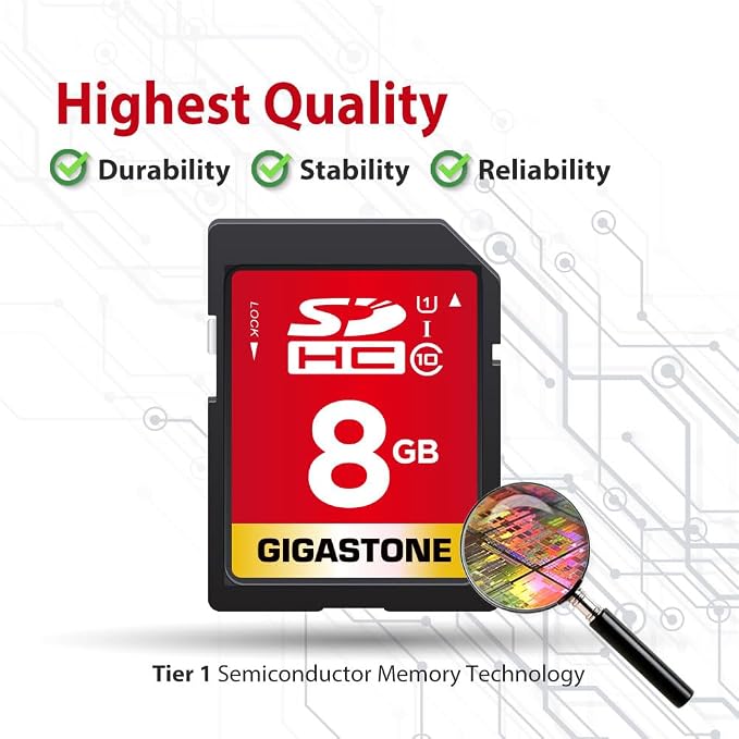 GIGASTONE 8GB SD Card 2-Pack UHS-I U1 Class 10 SDHC Memory Card, Speed Up to 80MB/s, Full HD Video Kodak Olympus Digital Camera, with 2 Mini Cases - Image 7