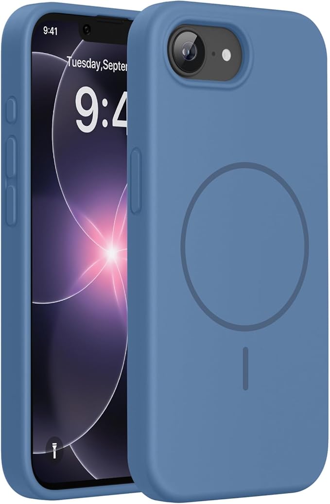 miracase Magnetic for iPhone 17e Case & iPhone 16e Case, [Soft Anti-Scratch Microfiber Lining], Compatible with MagSafe, Silicone Shockproof Protection Phone Case for iPhone 17e/16e, Glass Blue by Miracase
