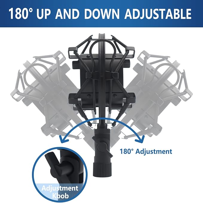 SUUNTOK Shock Mount Microphone Holder Anti-Vibration Suspension Shock Mount Holder Clip for 47mm-53mm Diameter Condenser Mic Like AT2020, AKG P120, Rode NT1A, TLM102 (Black) - Image 5