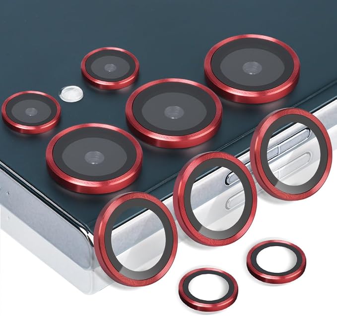 Camera Lens Protector for Samsung Galaxy S24 Ultra, Red | Tempered Glass, Auto-align Tray, Easy Installation, Case Friendly, Anti-Scratch, HD Clear, Ultra Slim by Rayorcon