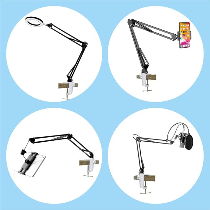 Replacement Heavy Duty C Clamp for 1/2” Base Magnifying Lamp,Desk Lamp,Swing Arm Lamp,Phone I pad Mount,Tablet Mic Holder,Table Mount Clamp for Microphone Stand Mic Boom Arm (ALU White) - Image 5