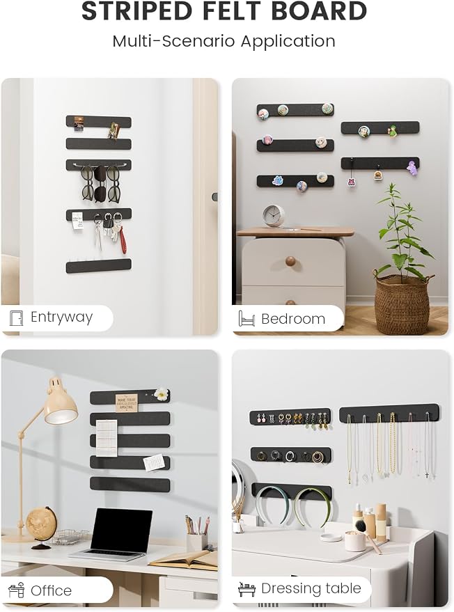 Fluxynara 13" x 2" Felt Wall Panels, Black | 5-Pack Includes 35 Push Pins and Adhesive Tabs for Photos, Notes and Decor in Bedroom Doors, Home Office or Studios - Image 6