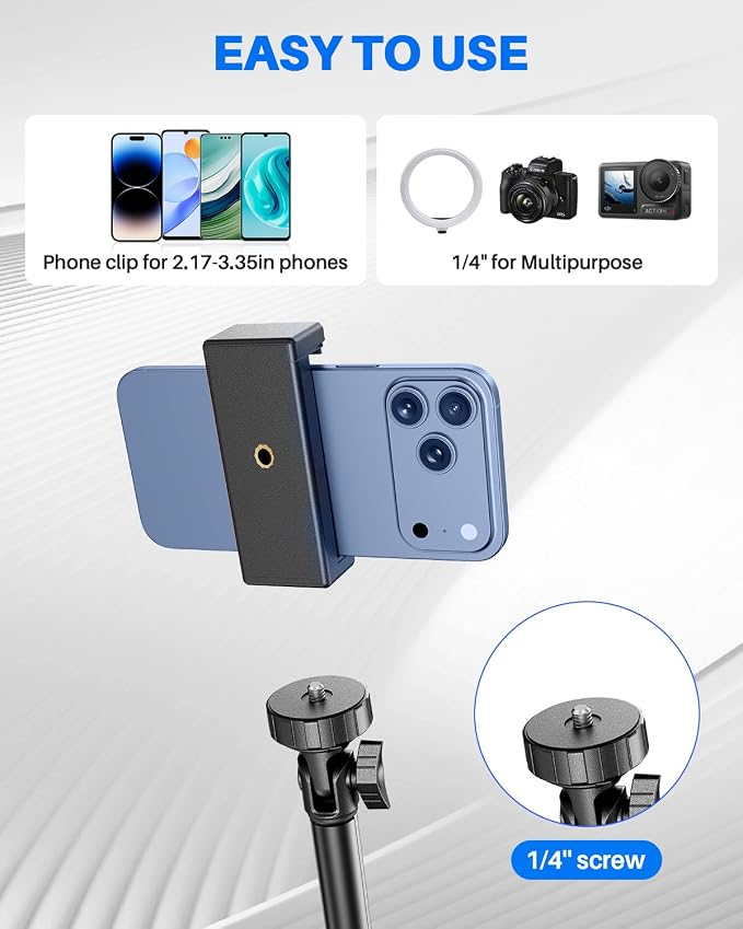 67" Phone Tripod, MIIASI Extendable Tripod for iPhone, Selfie Stick with Remote and Phone Holder, Compatible with iPhone/Android/Camera, Light Stand - Image 5