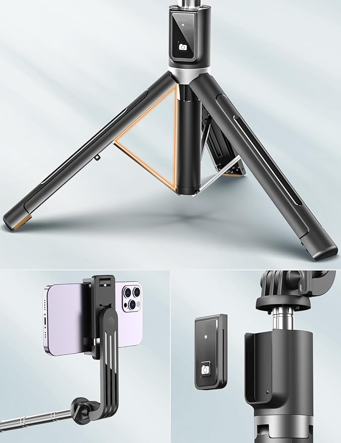 ANXRE Travel Selfie Stick Tripod with Fill Light＆Wireless Detachable Remote | Reinforced Stable Base, Extendable, 50" Phone Tripod Stand for Film & Vlog Compatible with iPhone Samsung Cellphone Gopro - Image 3